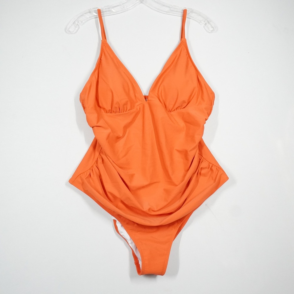 Cupshe Orange Ruched‎ V-Neck One Piece Swimsuit XL AB104260 NEW